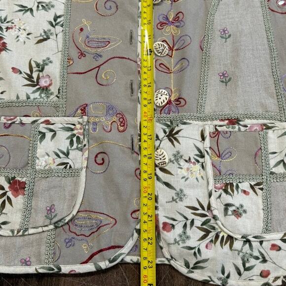 NEW!!"REVERSABLE" Artsy ,Floral, Cottage Core, Embroidered, 100% Linen,Blazer,PM - Picture 14 of 15